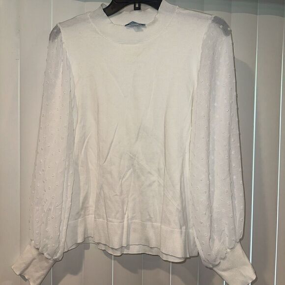 NWT CeCe Blouse Medium White Clip Dot Sleeve Sheer Lined. 5 - Picture 1 of 6